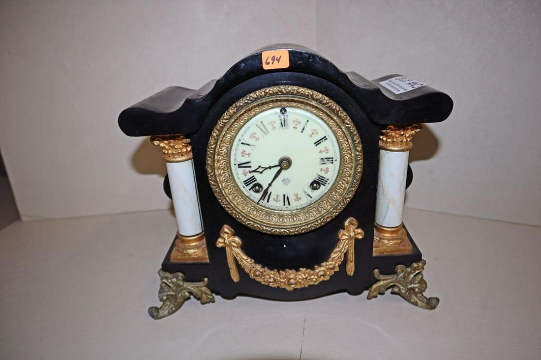 Antique Insonia iron  marble column mantle clock (1 of 5)
