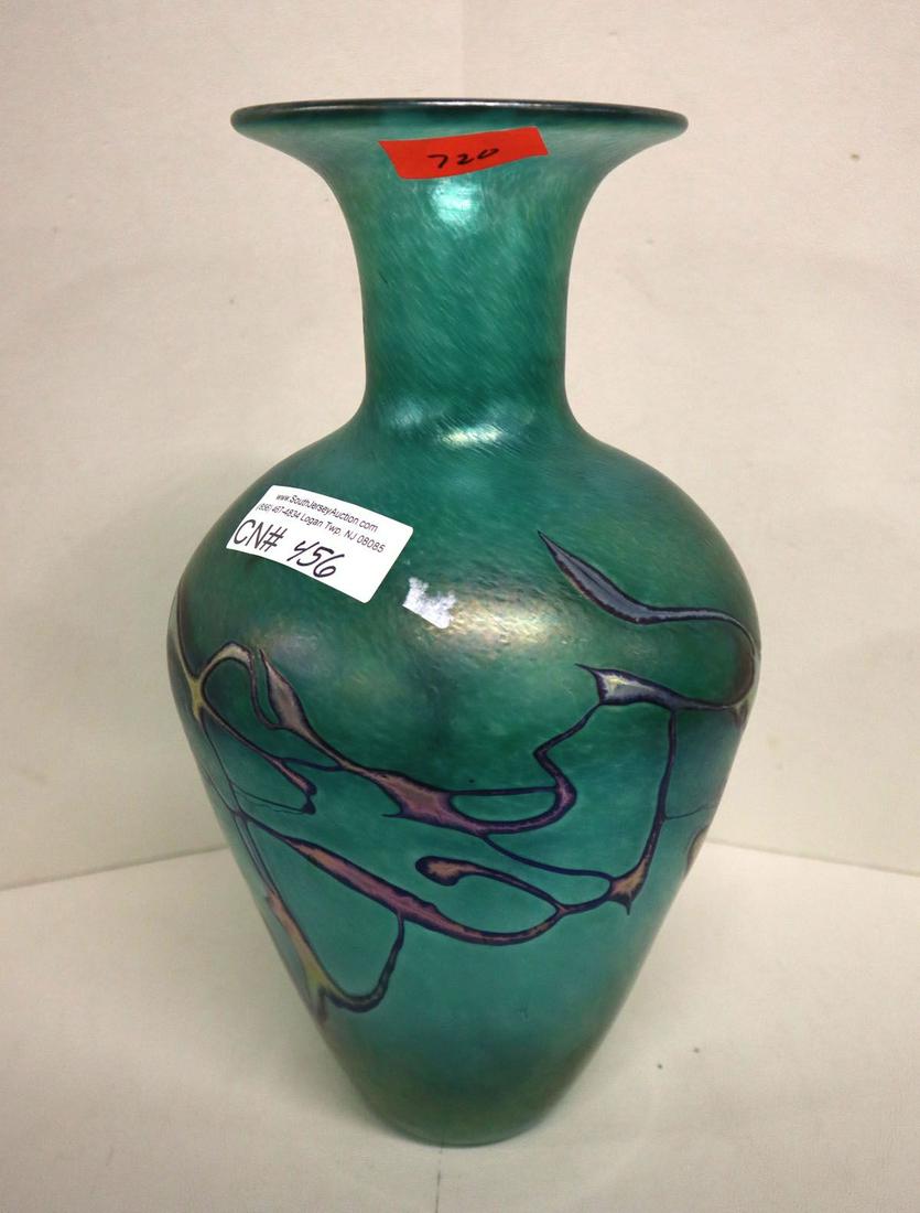 Robert Held art glass manner Tiffany vase: Robert Held hand made art glass in the manner of Tiffany vase approximately 14" h x 8" diameter