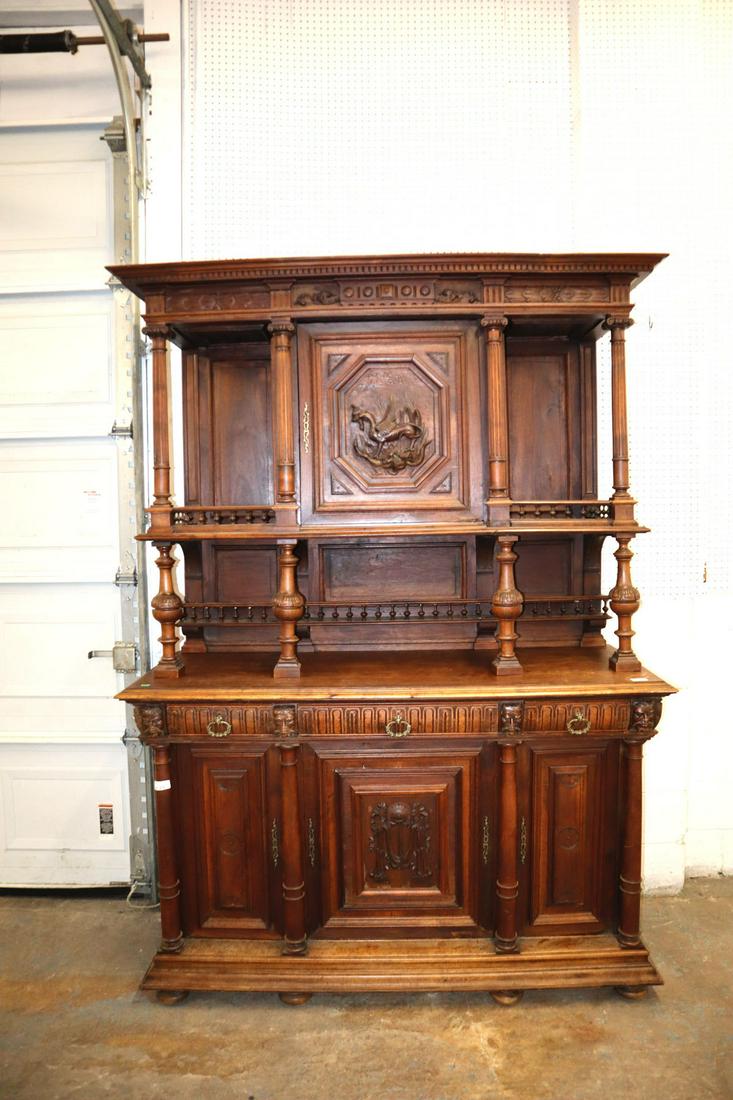 Antique continental 3 piece carved oak hunt board (1 of 6)