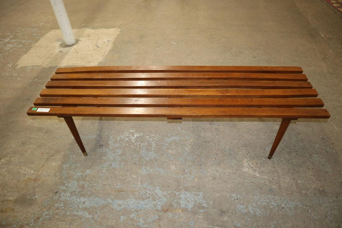 MidC Danish walnut slat wood bench, Yugoslavia (1 of 4)