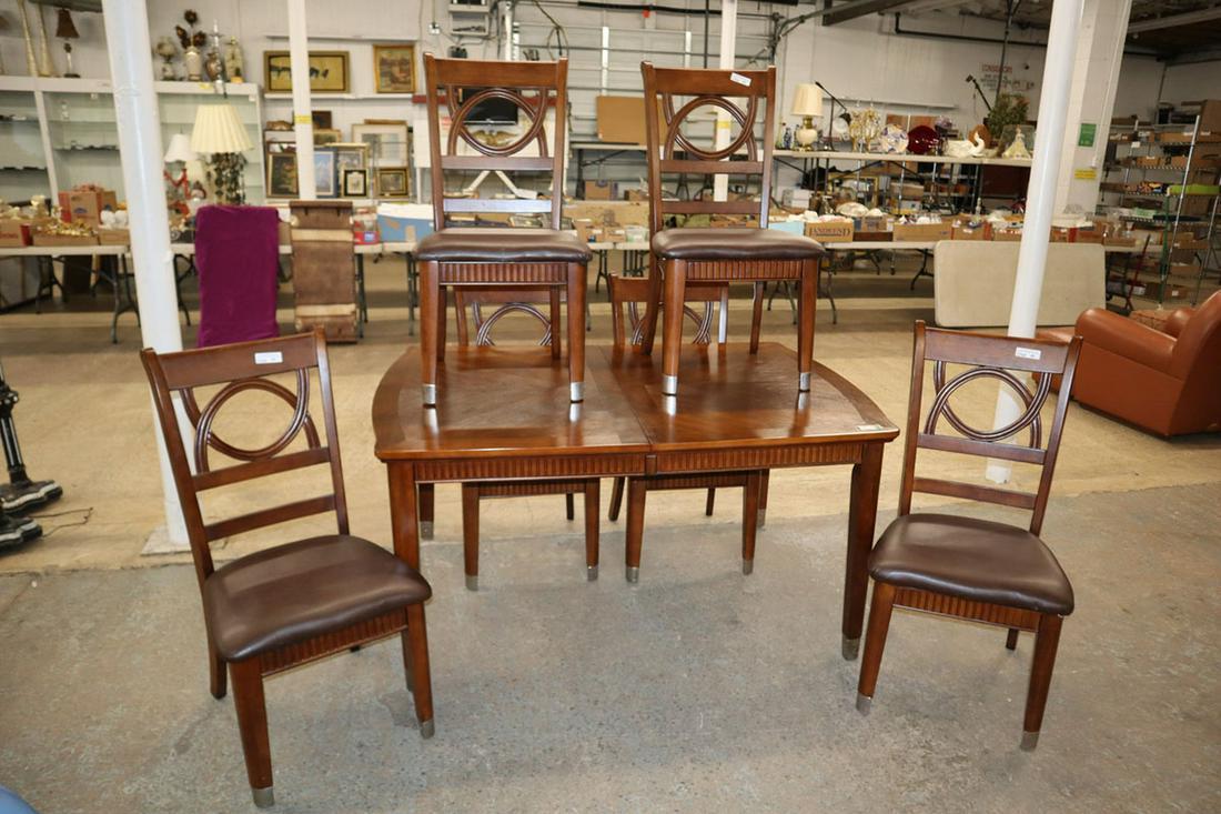 Contemporary 7pc burl mahogany dining room set (1 of 5)
