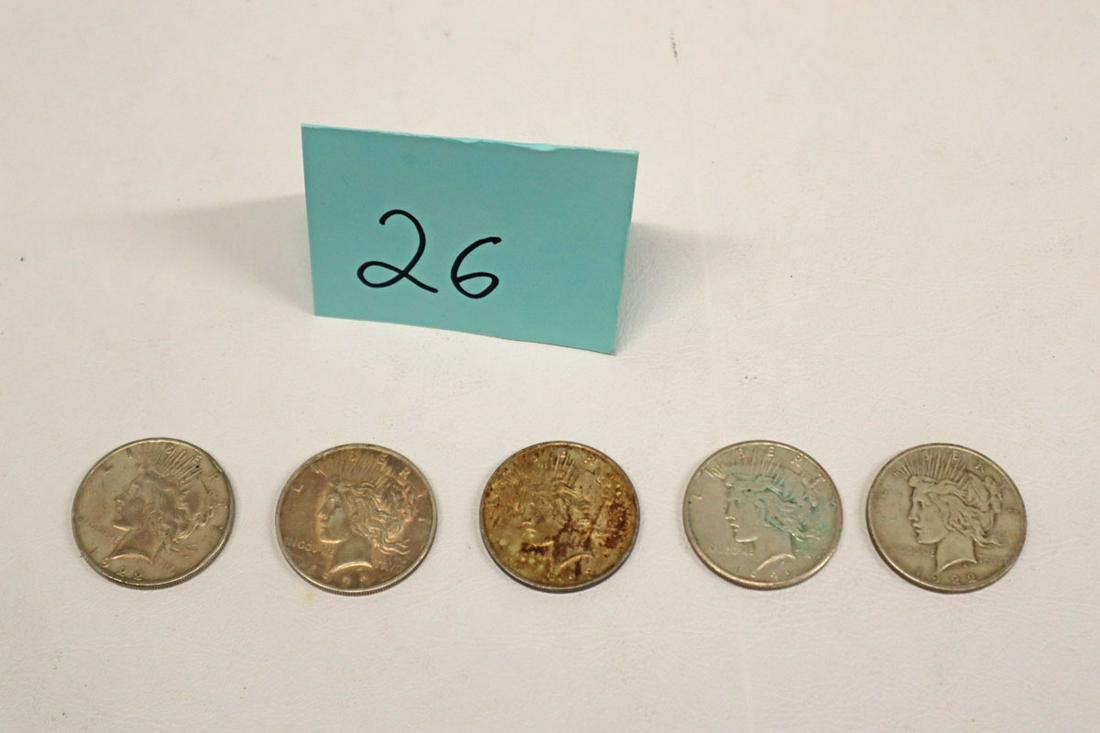 Group lot of 5 US silver Peace Dollars 4-1922s 1-1923 (1 of 4)