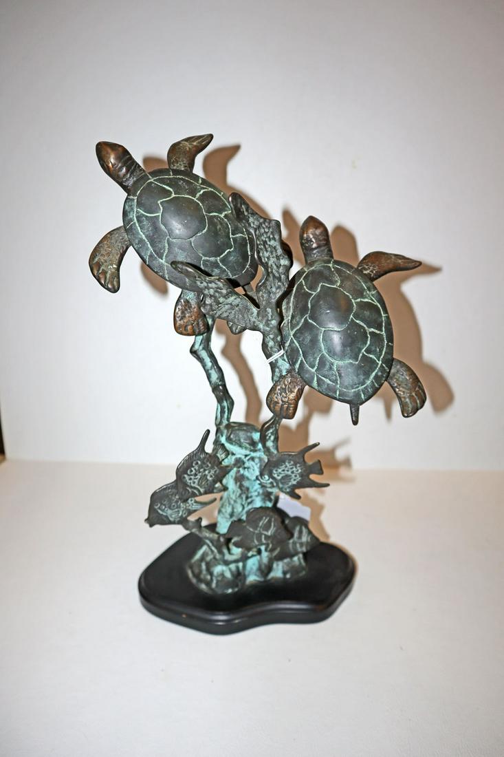 Bronze sea turtle approx. 9" w x 5" d x 13" h 3 lbs. (1 of 3)