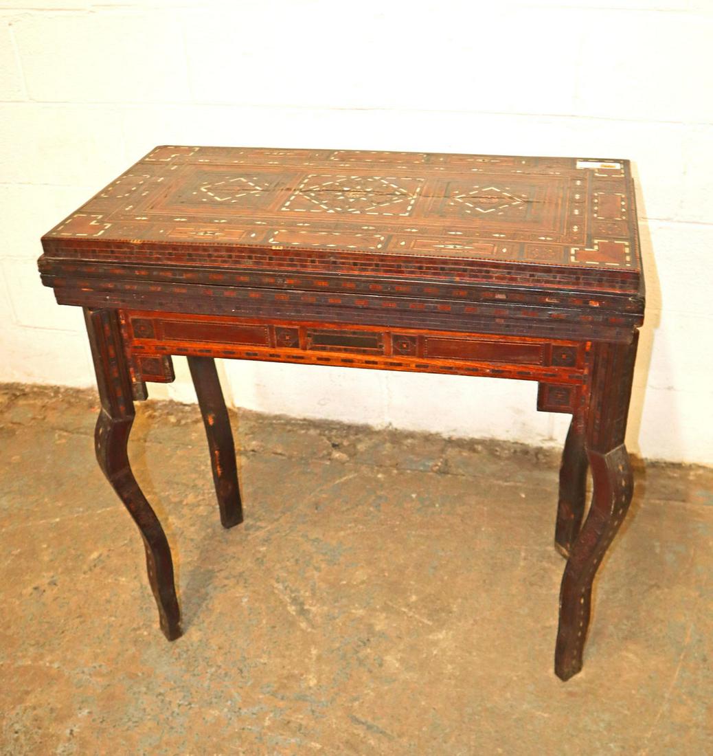 Antique inlaid game table (1 of 6)