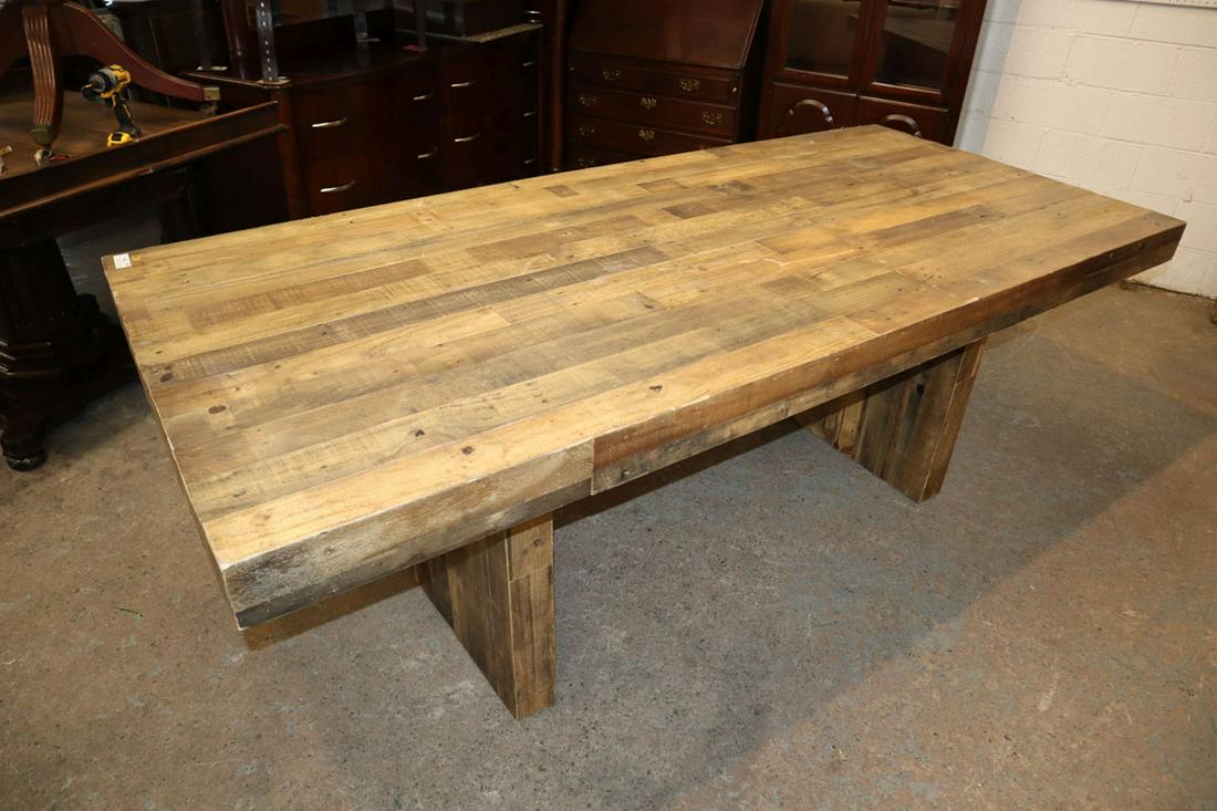 Farm style dining room table: Modern design farm style mixed wood dining room table approx. 87" w x 39" d x 31" h