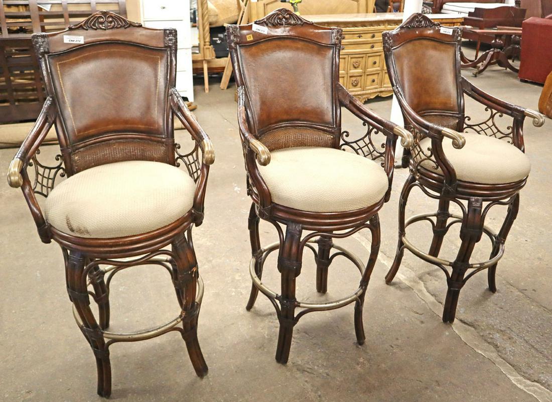 Set of 3 leather rattan barstools (1 of 4)