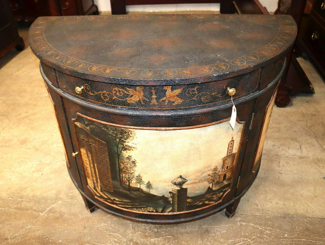 Maitland Smith paint decorated demilune commode (1 of 7)