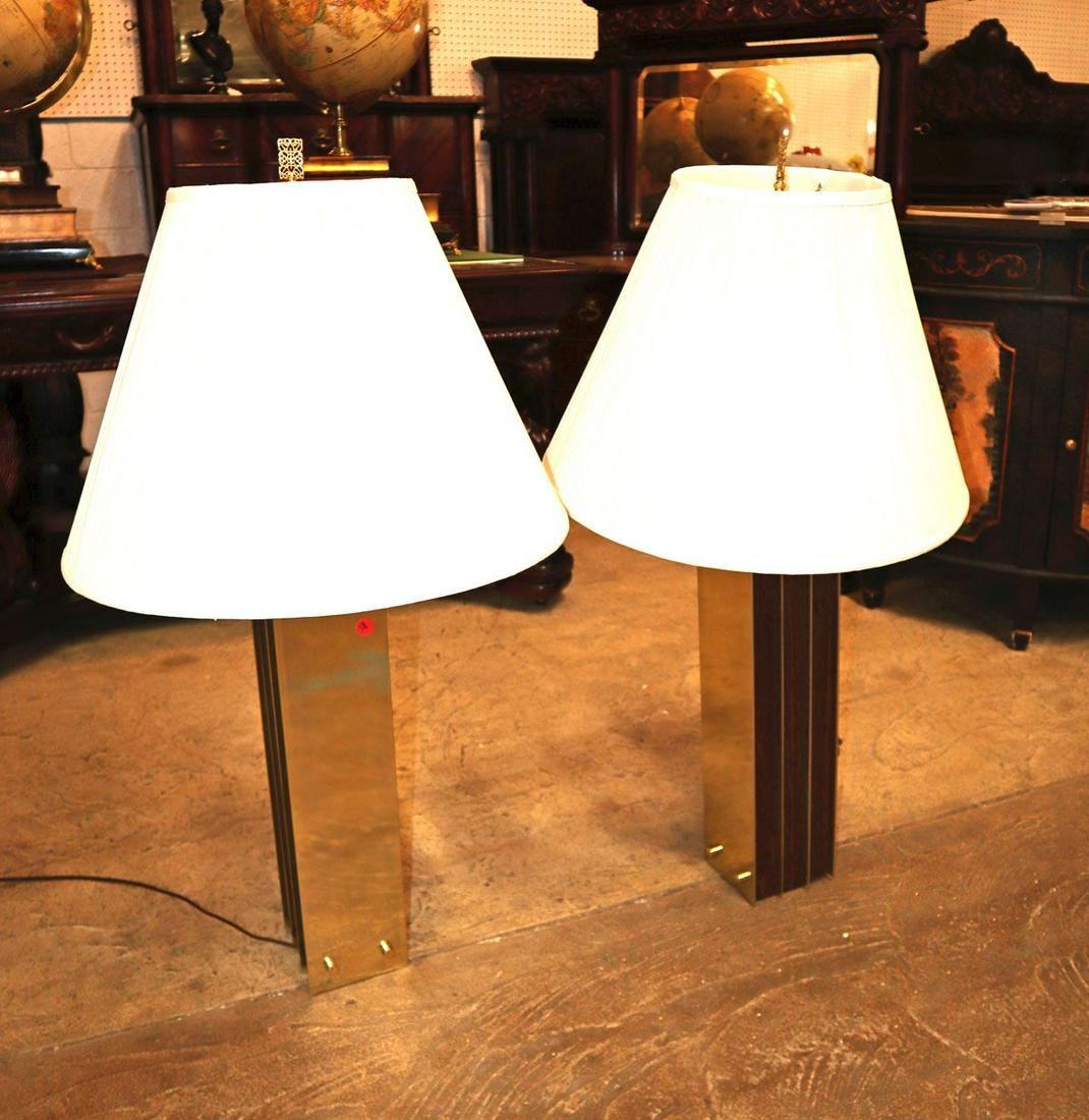 Pair of MCM brass and walnut lamps (1 of 6)