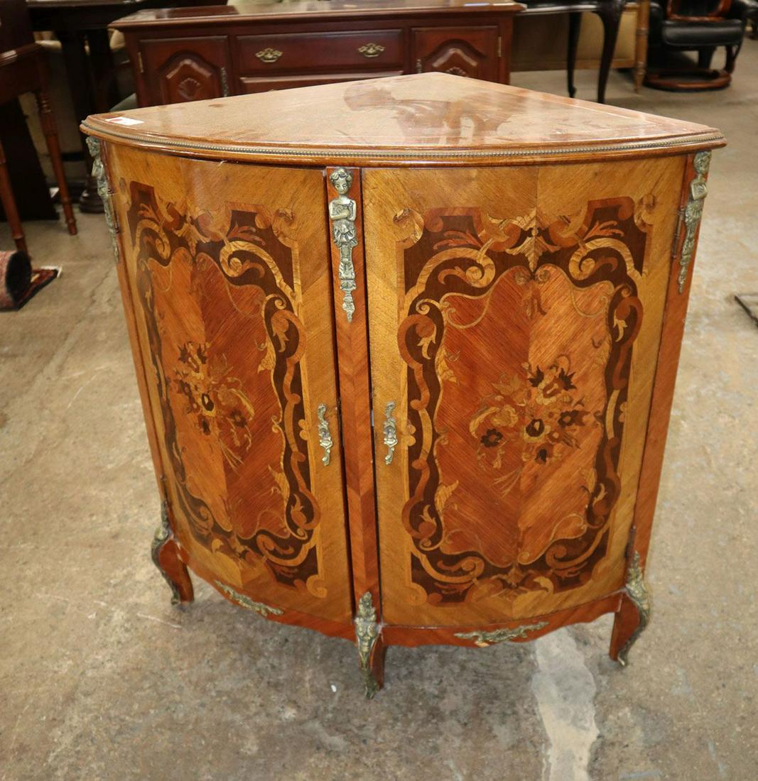 French inlaid CORNER cabinet w/applied bronze (1 of 7)
