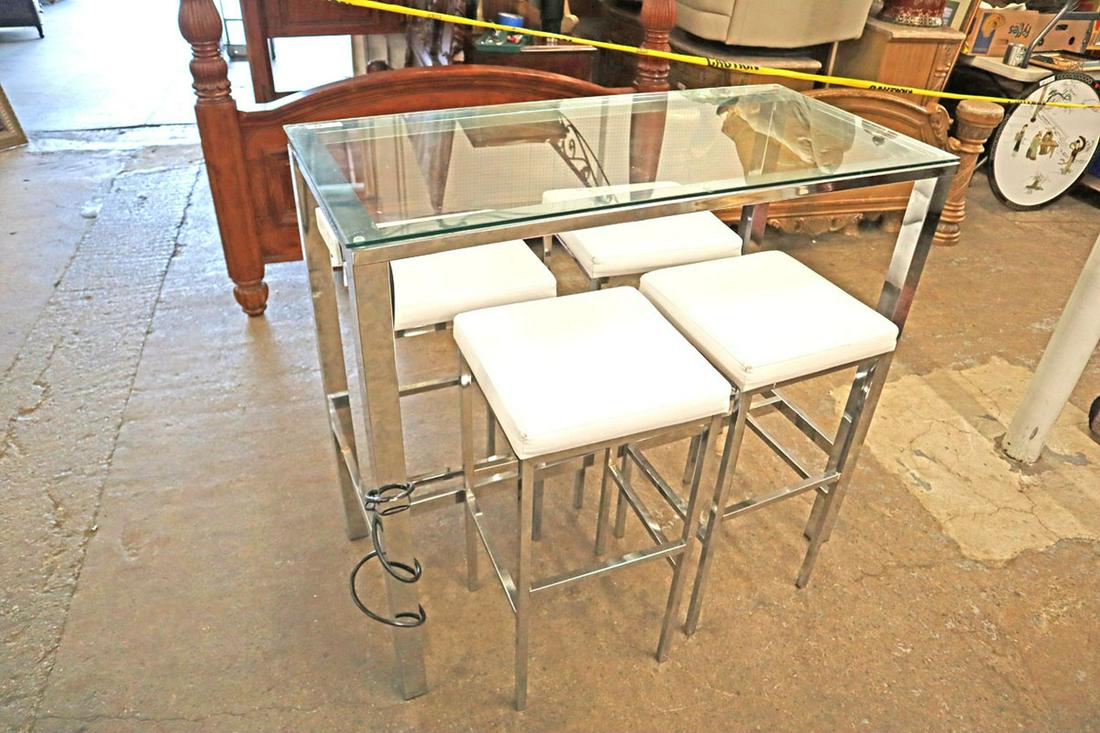 Ultra modern 5pc pub set, tbl & 4 leather stools (1 of 5)