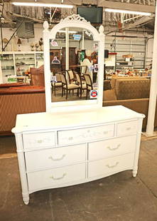 Stanley Young American chic dresser & mirror: Stanley Young American shabby chic style carved dresser and mirror approx. not attached 56" w x 20" d x 34" h Attached 77" h