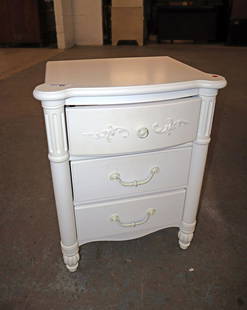 Stanley Young American chic nightstand: Stanley Young American shabby chic style carved nightstand approx. 23" w x 17" d x 30" h