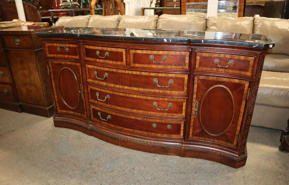 Marble top banded mahogany buffet (1 of 4)