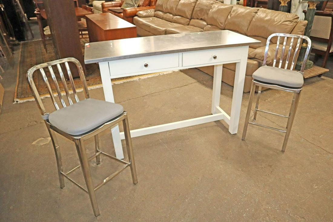 3pc stainless steel top pub table and 2 stools (1 of 6)