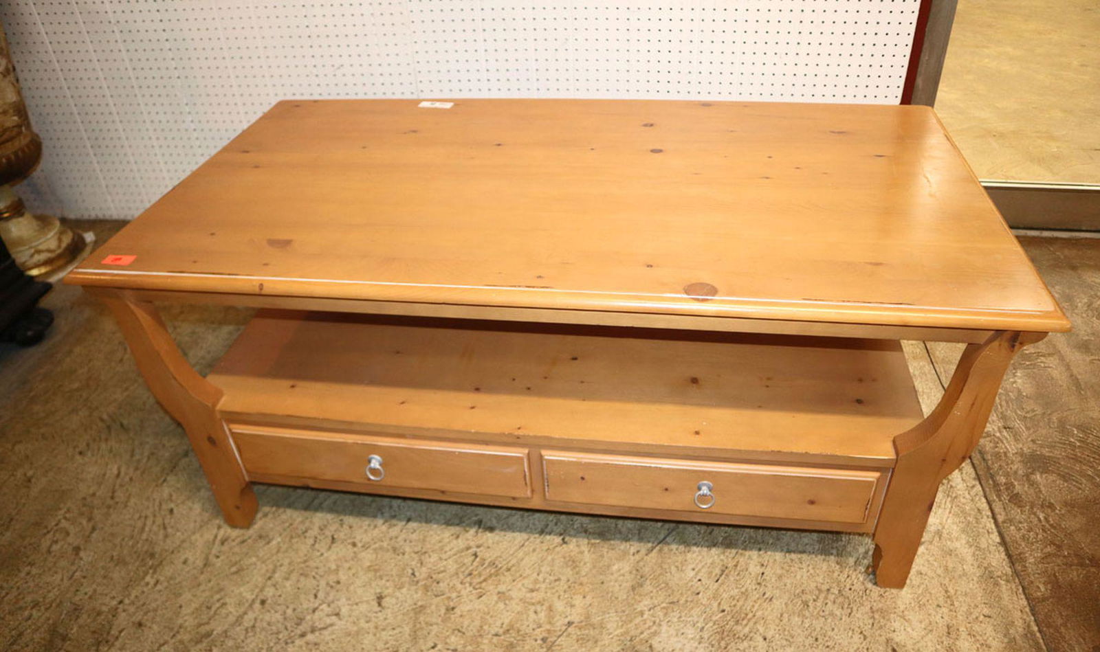 Ethan Allen pine 2 drawer coffee table: Ethan Allen pine 2 drawer 2 fake drawer coffee table approx. 52" w x 28" d x 22" h