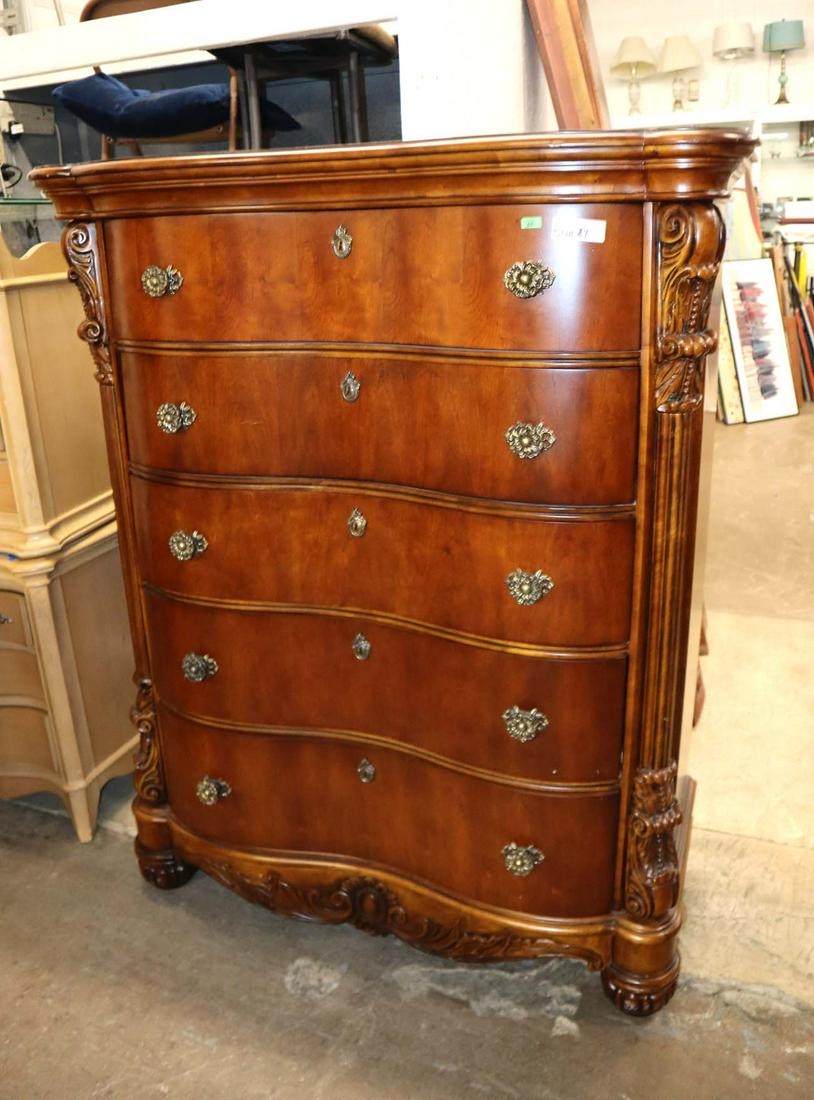 Cont. mahogany serpentine 5 drawer high chest (1 of 3)