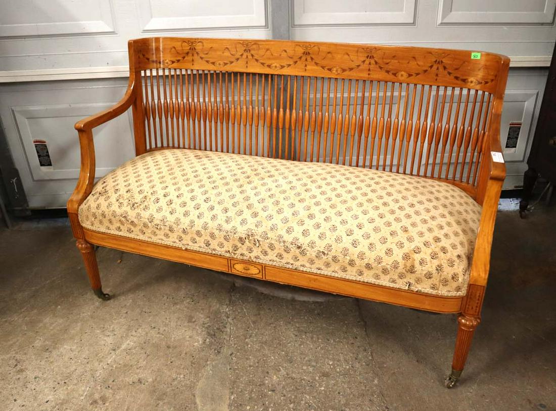 Antique mahogany inlay settee: Antique mahogany inlay settee approx. 49" w x 23" d x 32" h