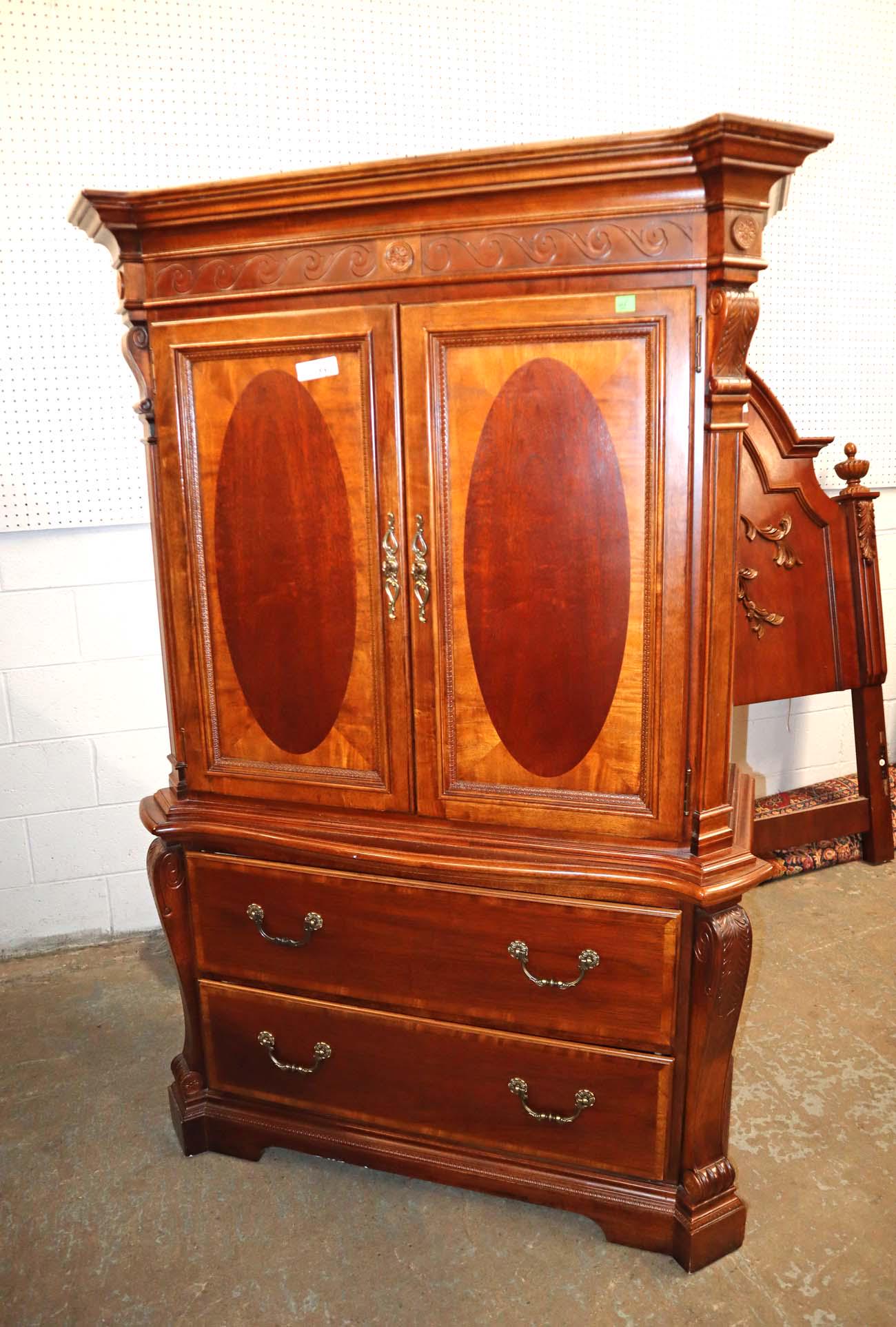 Cont. carved mah 2 door 2 drawer high chest (1 of 3)
