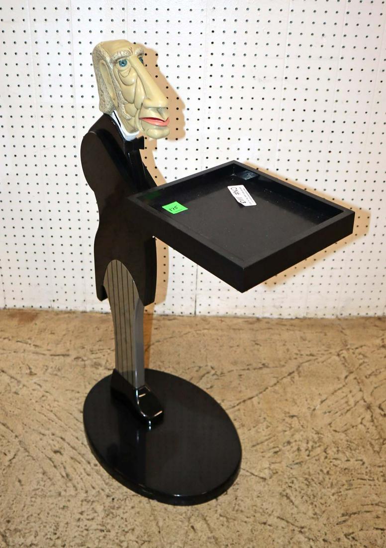 Plastic and wood butler tray table: Plastic and wood butler tray table/tip/business card tray approx. 12" w x 20" d x 34" h