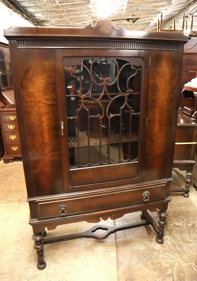 Depression walnut 2 tone china cabinet: Depression walnut 2 tone china cabinet in original finish approx. 42" w x 16" d x 69" h