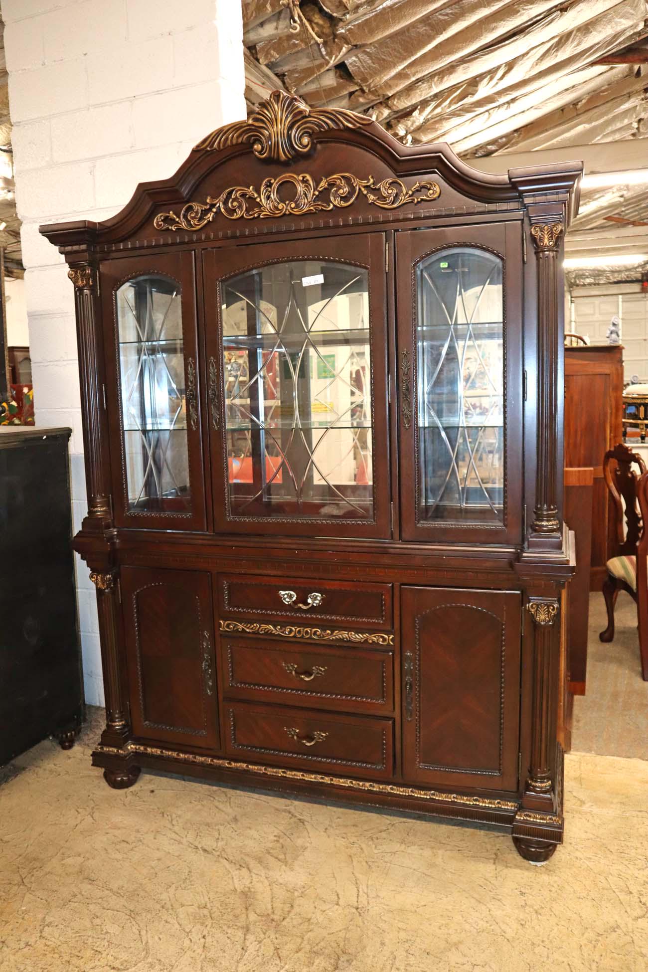 2pc mahogany carved china cabinet (1 of 4)
