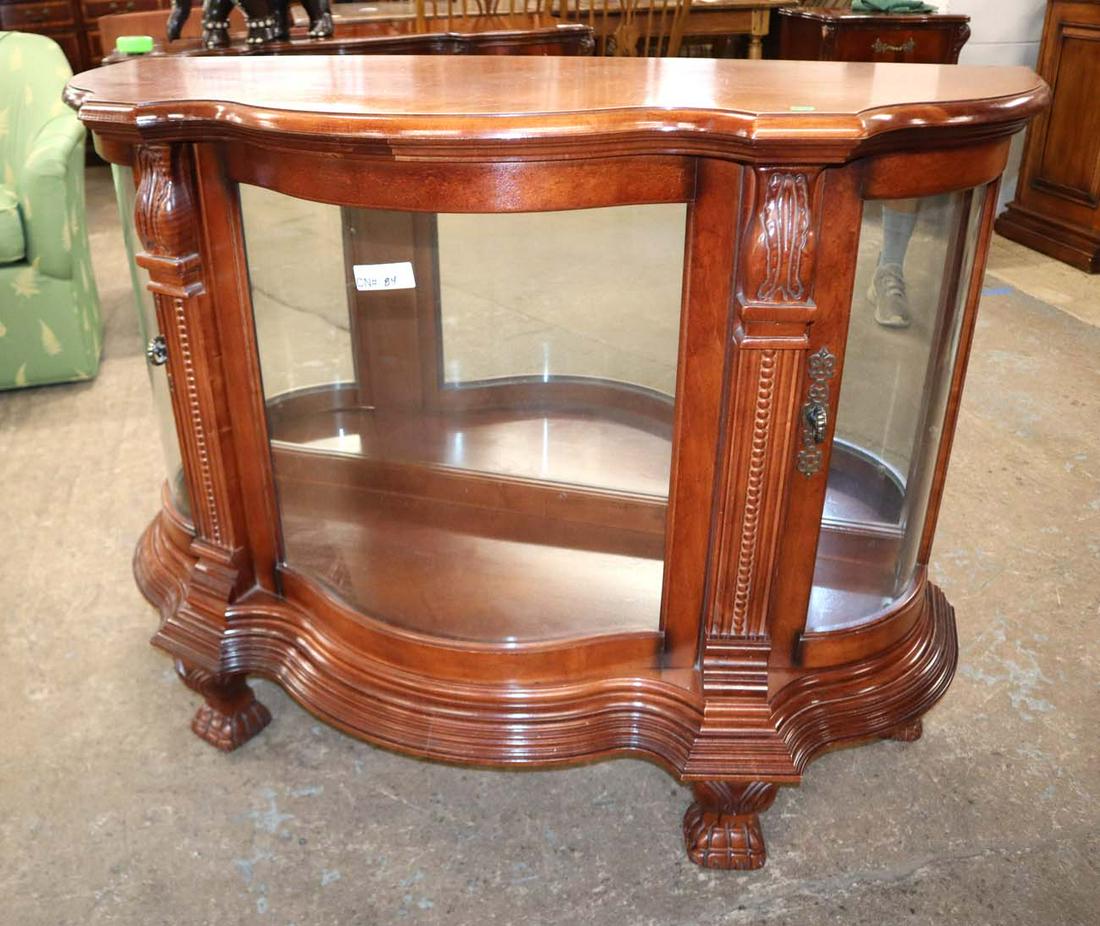 Pulaski antique style mah serpetine curio: Pulaski antique style mahogany serpentine curio has no shelves approx. 45" w x 17" d x 35" h