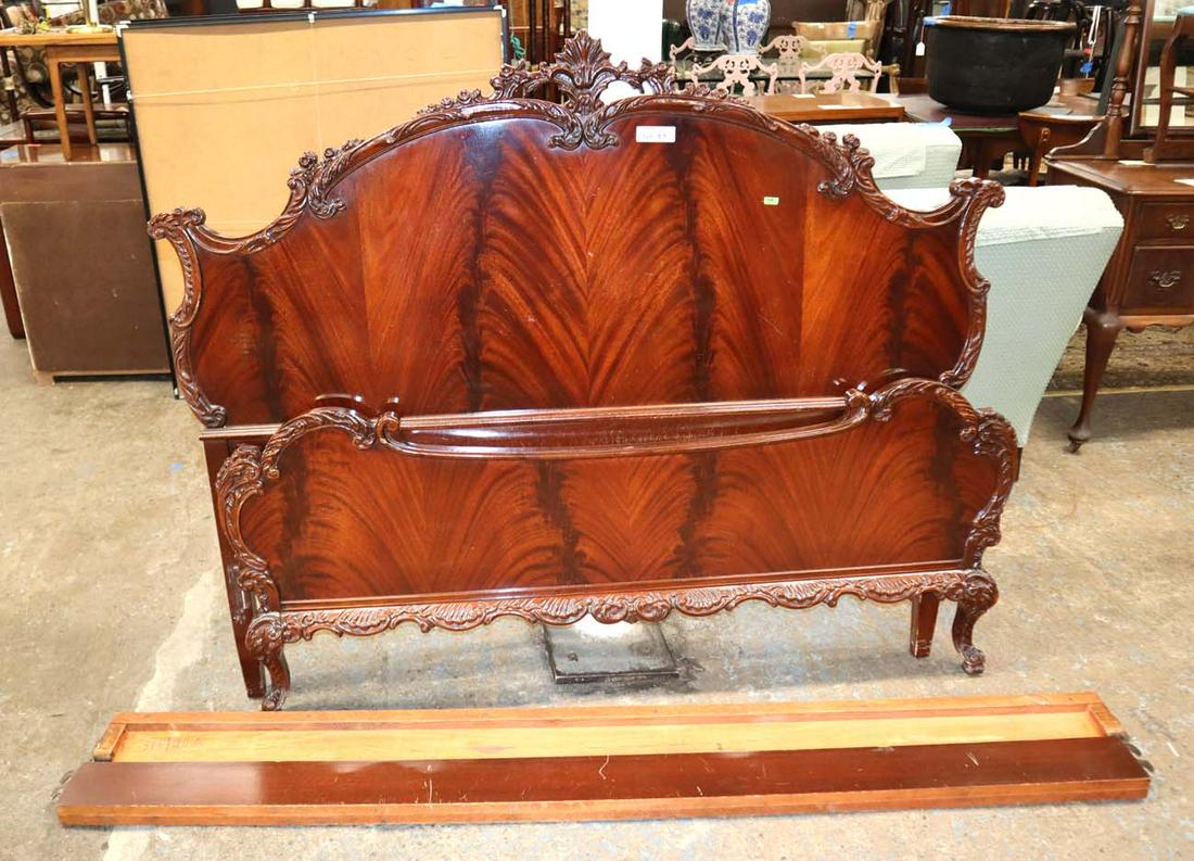 Vintage burl mah carved full size bed (1 of 2)