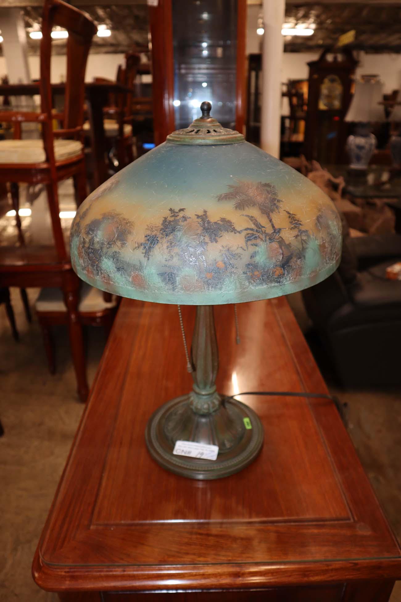 Antique Bradley Hubbart reverse painted lamp (1 of 6)