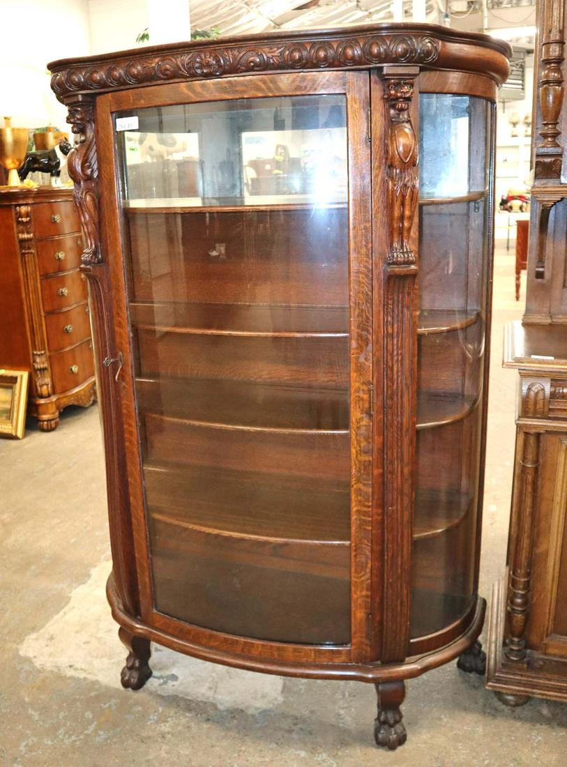 Antique oak bow front china cabinet (1 of 5)