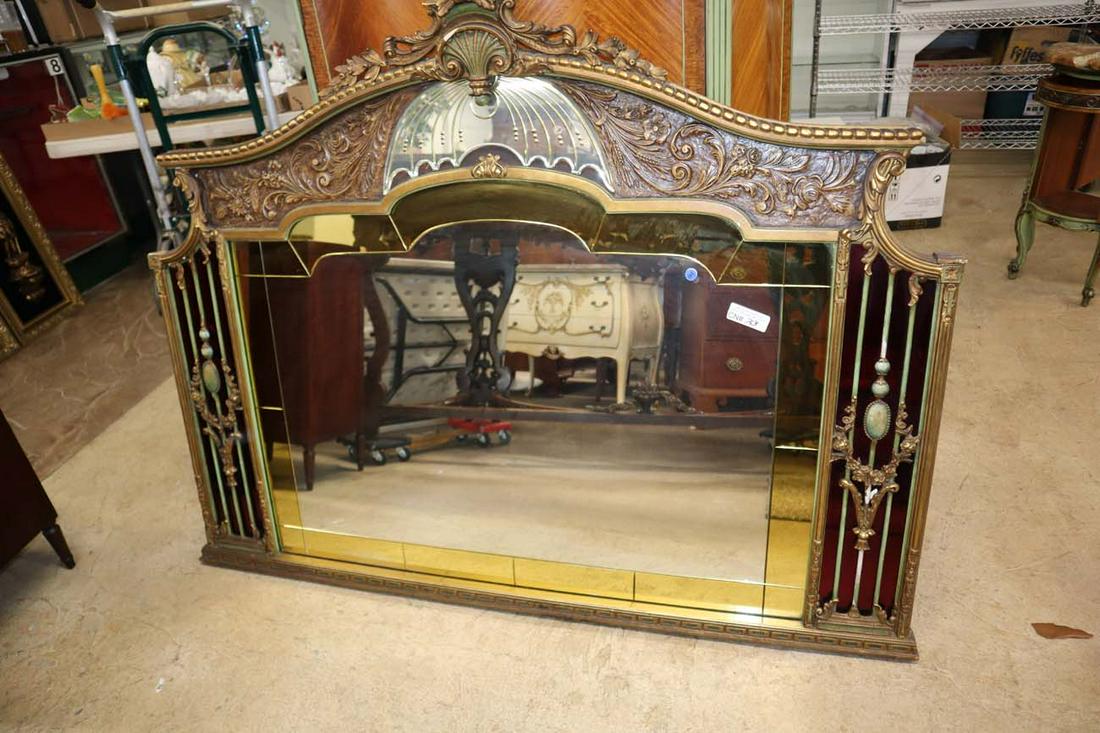 Antique etched 3 tone mirror: Antique etched 3 tone red, yellow and clear mirror Jessup does have chips approx. 59" w x 46" h