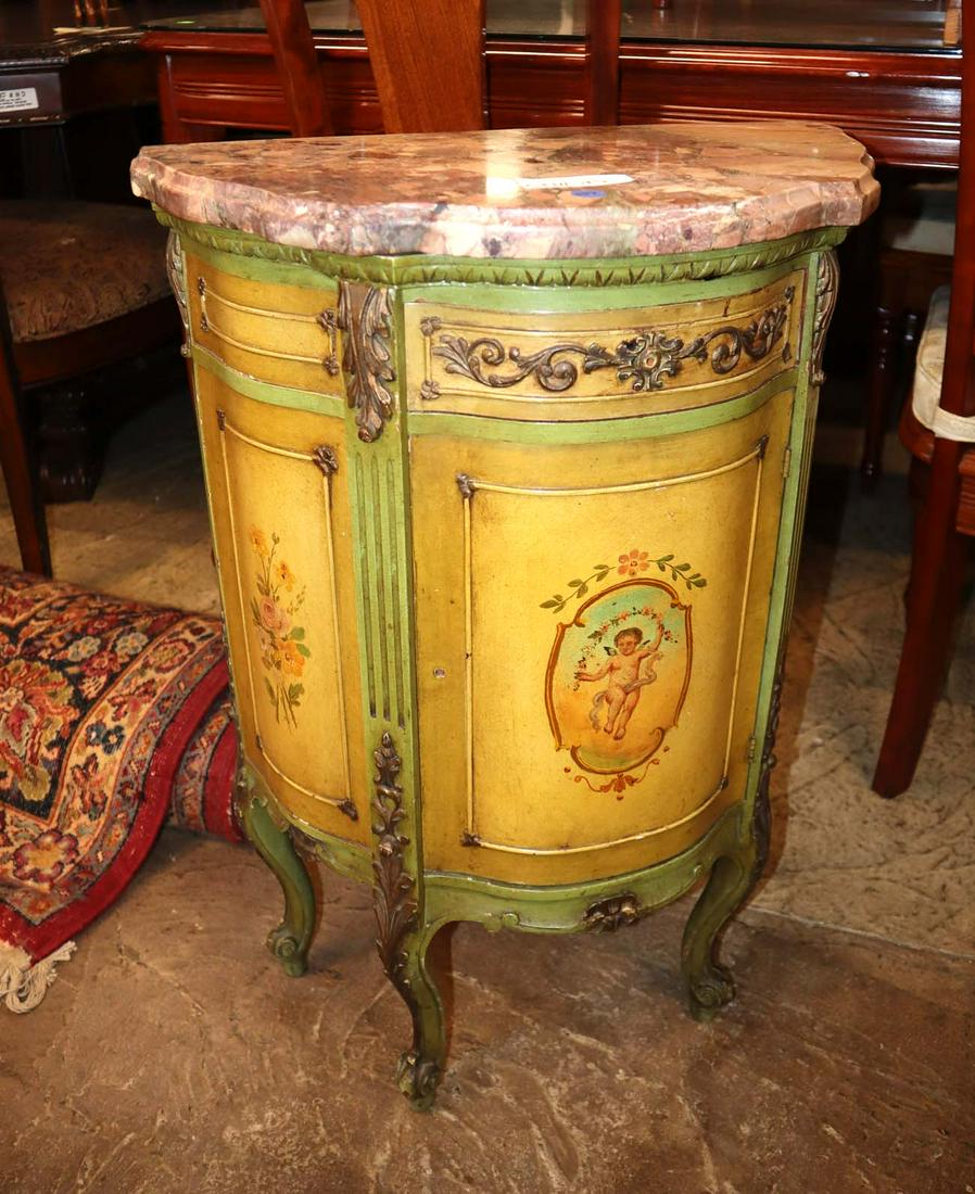 French marble top paint decorated nightstand (1 of 3)