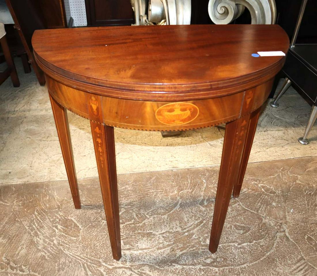 Antique petite flip top Demilune game table (1 of 4)