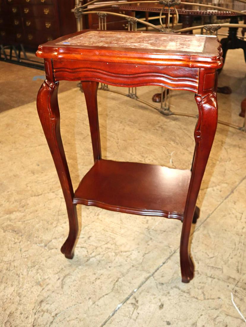 Asian inspired marble top 2 tier mahogany table (1 of 3)