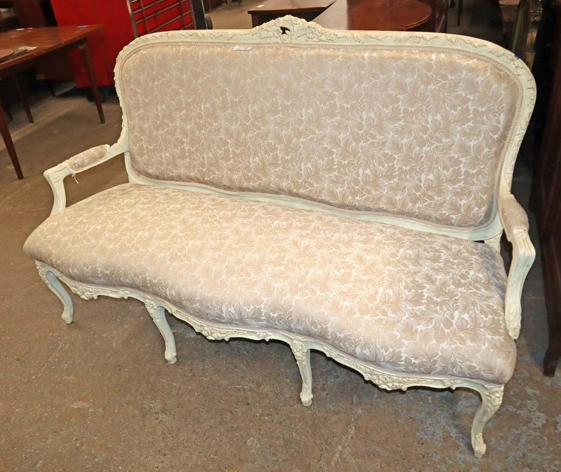 Paint decorated carved walnut French settee (1 of 3)