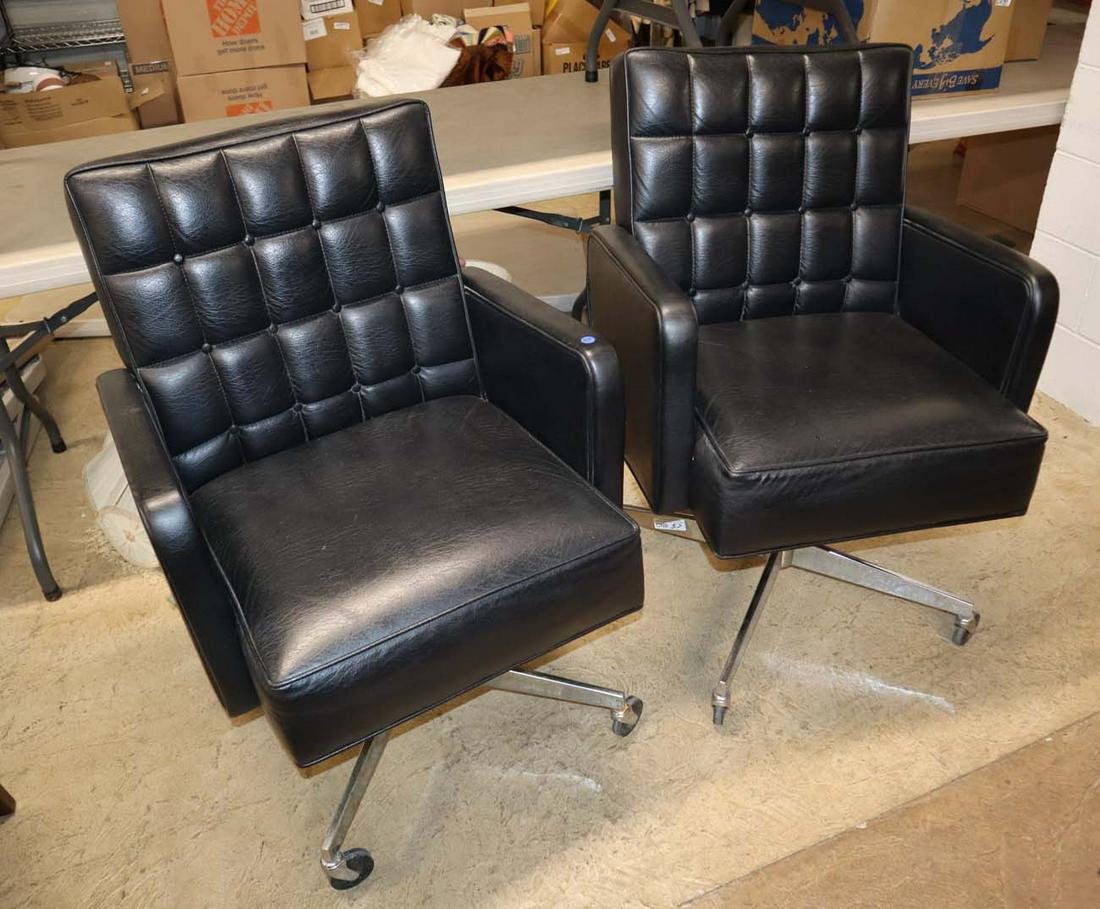 Pair mod black leather swivel  arm chairs (1 of 3)