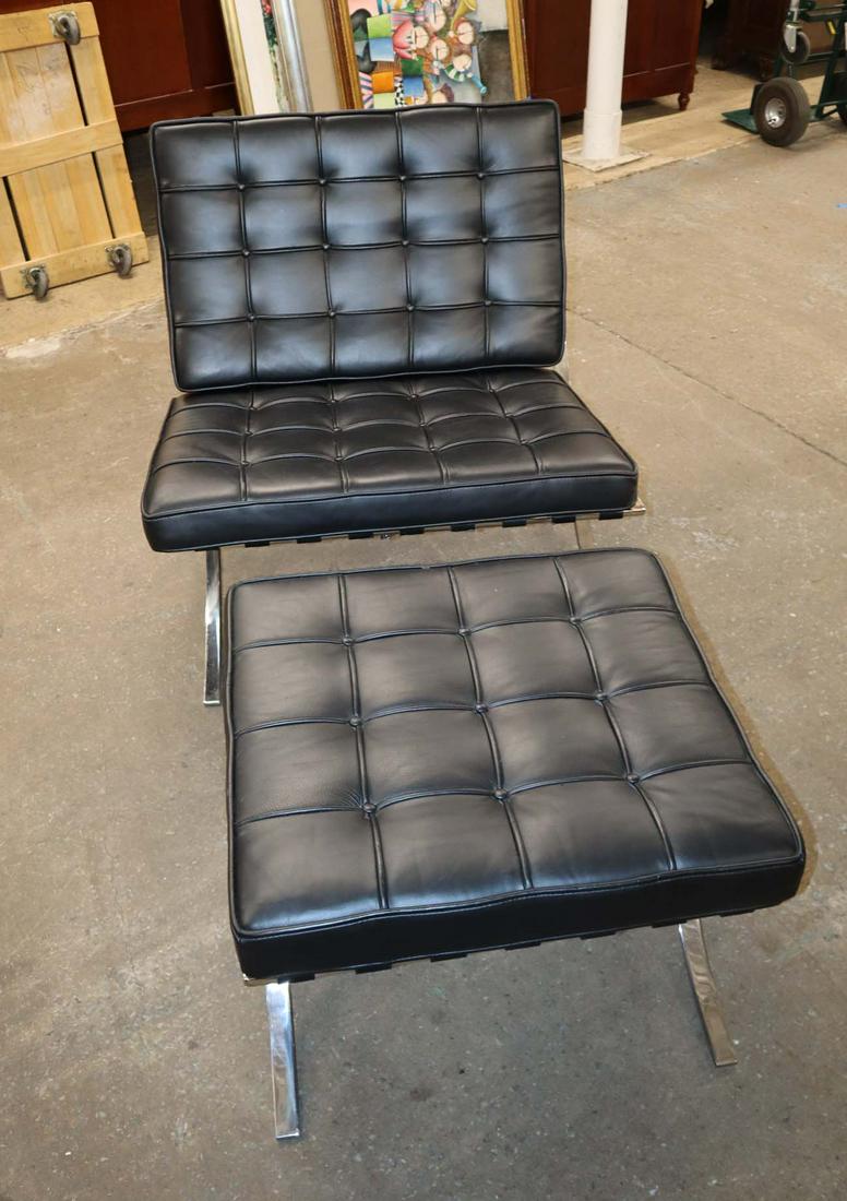 Barcelona style chrome/leather chair & ottoman (1 of 4)