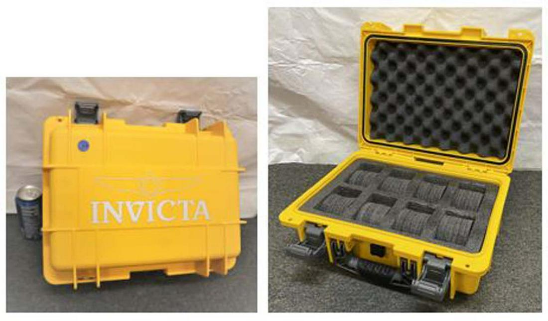 Invicta Yellow hard plastic collector case for 8: Invicta Yellow hard plastic collector case for 8 approx 16" w x 12" d x 7" h