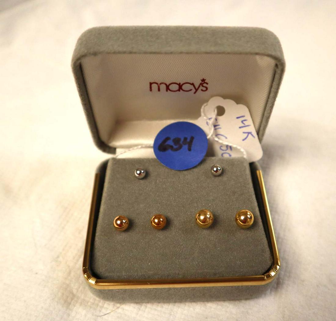 Set of 3 14K gold post earrings in box (1 of 4)