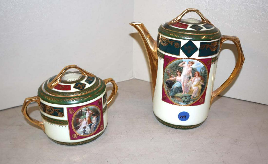 2pc French gold overlay tea pot and sugar dish: 2pc French gold overlay tea pot and sugar dish made in the Czech Republic