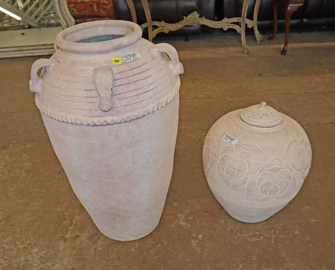 2pc pottery vases 1 had a lid (1 of 4)