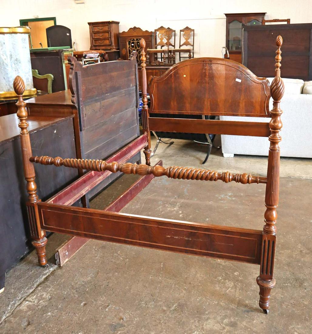 Antique burl walnut full size bed with rails (1 of 4)