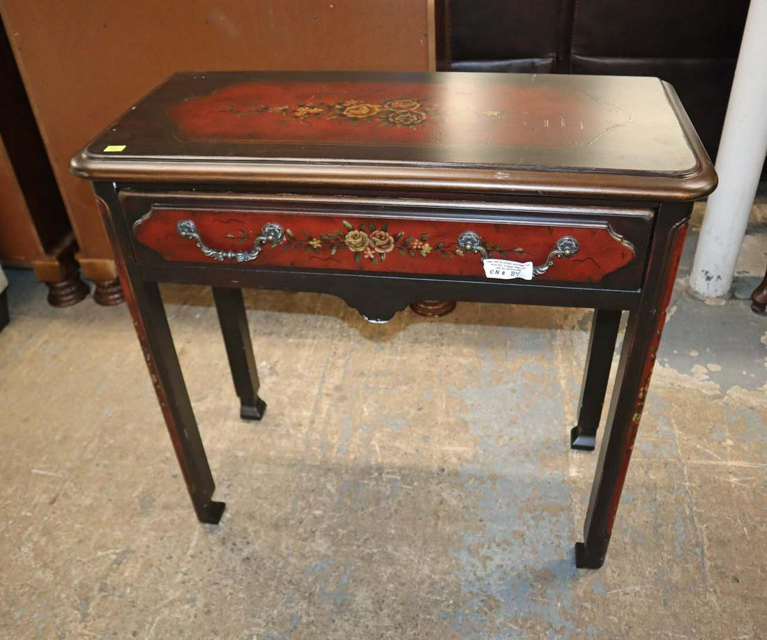 Paint decorated red/black 1 drawer console table (1 of 4)