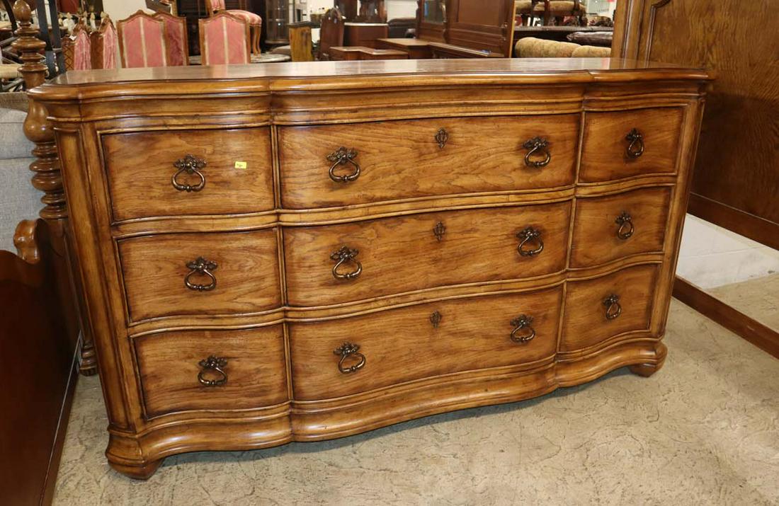 Thomasville burl walnut 9 drawer low chest: Thomasville burl walnut 9 drawer low chest approx. 75" w x 21" d x 42" h
