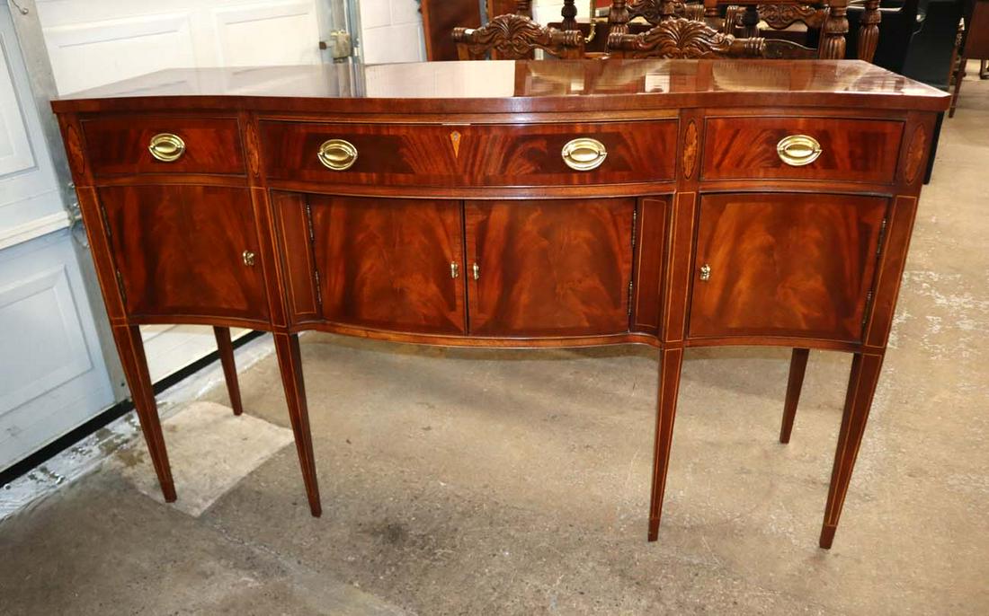 Beautiful Hickory Chair walnut buffet: Beautiful Hickory Chair banded and inlay tapered leg walnut buffet approx. 68" w x 23" d x 43" h