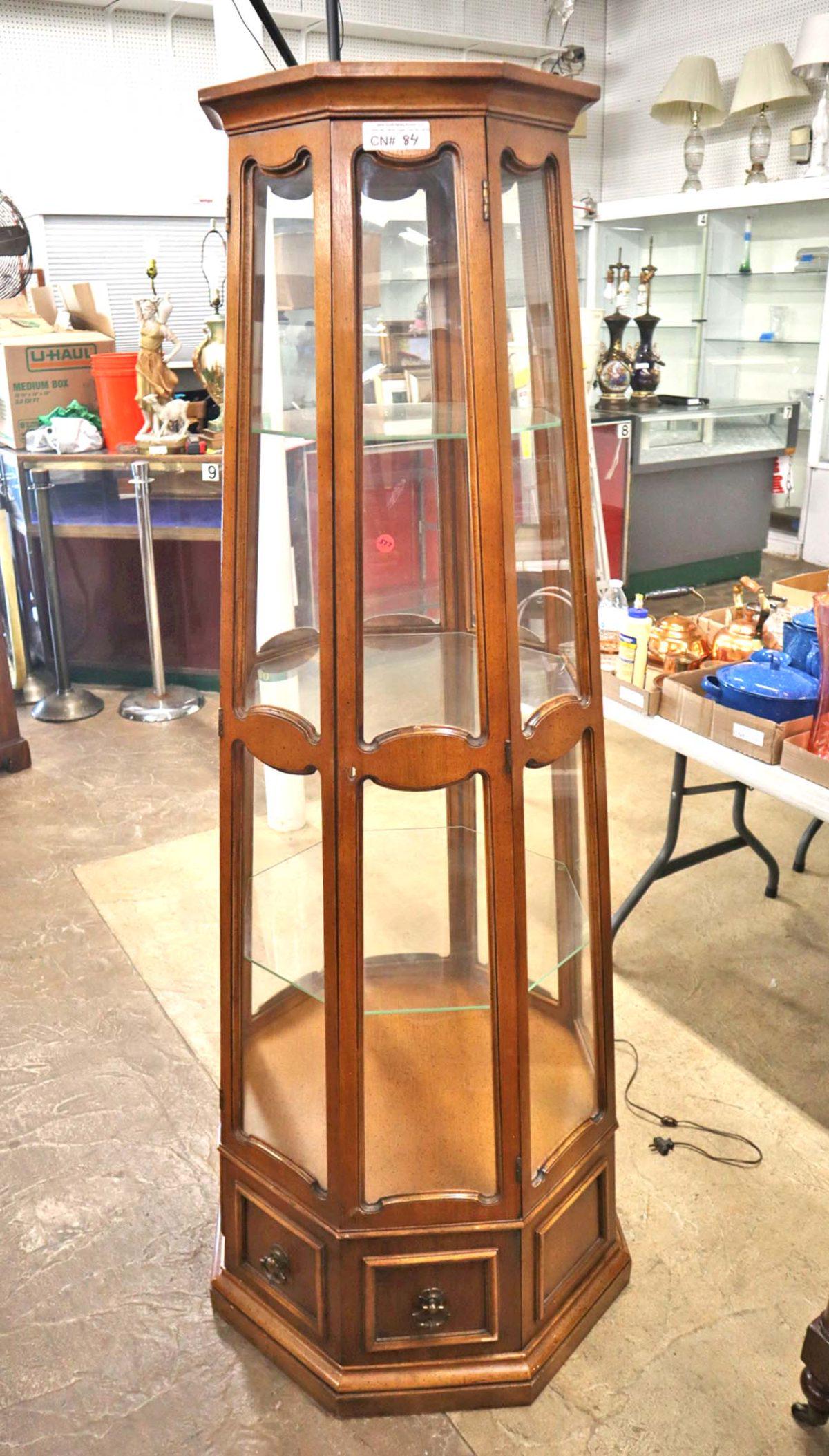Vintage MCM walnut octagonal 4 door curio (1 of 4)