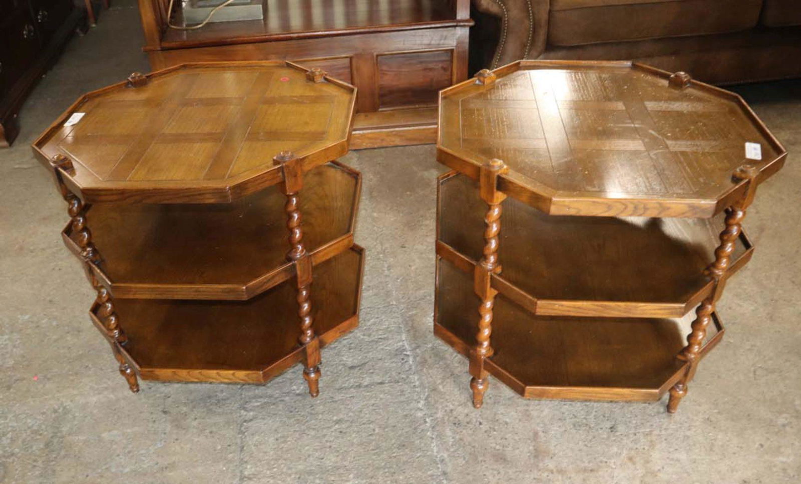 PR Baker Vint walnut octagonal lamp tables (1 of 4)