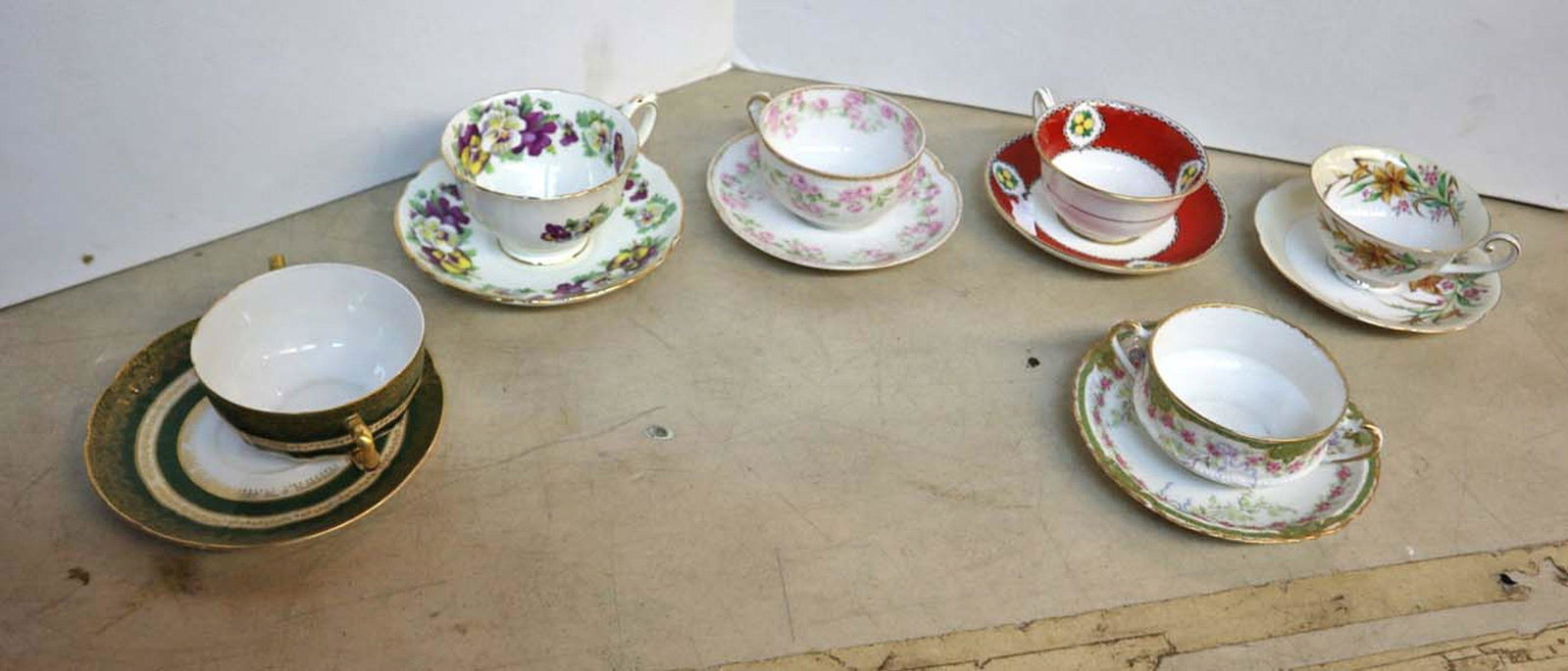 Group lot of 6 antique cup/saucers sets: Group lot of 6 antique cup/saucers sets some Limoges and others