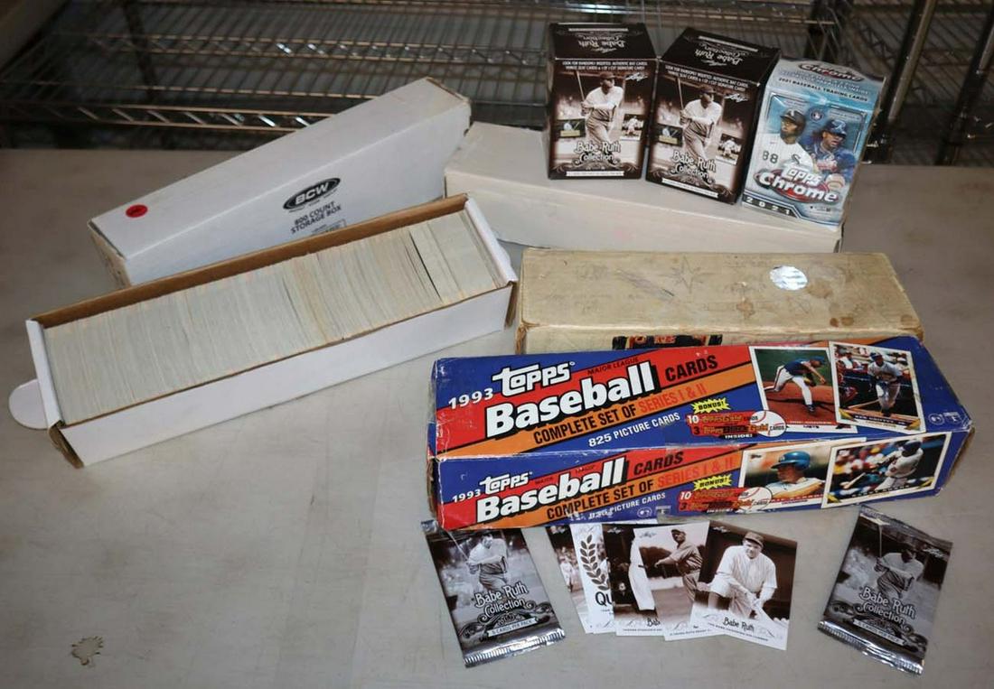 8 boxes of baseball cards, some loose: 8 boxes of baseball cards, some loose including Babe Ruth