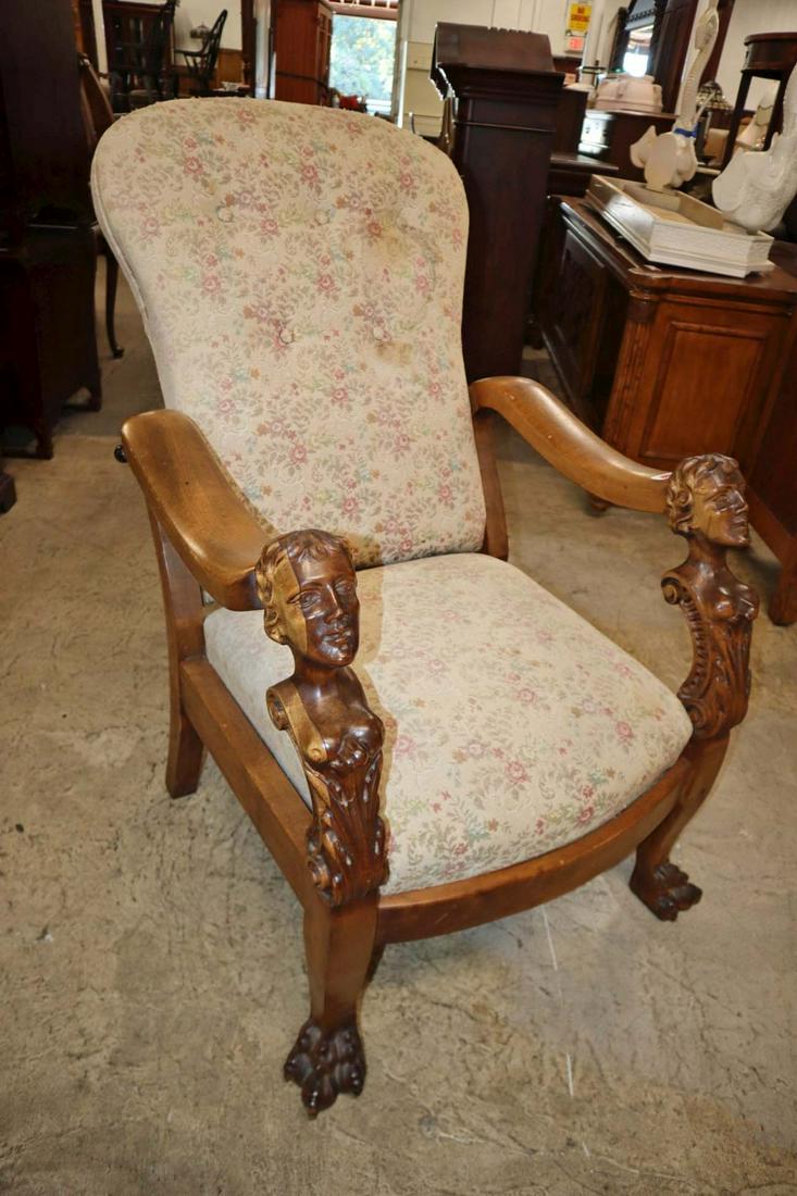 Antique Vict head carved paw foot Morse chair (1 of 6)
