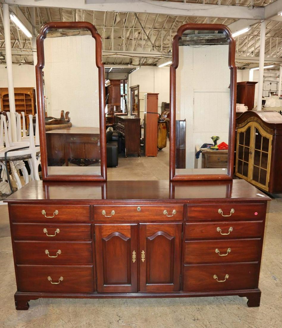 Henkel Harris mah 9 drawer dresser w/mirrors: Henkel Harris mahogany 9 drawer dresser with 2 arched mirrors approx. 72" w x 22" d x 84" h